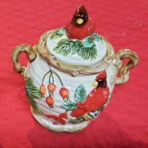 Cardinal & Holly Ceramic Creamer & Sugar SET (VINTAGE)
